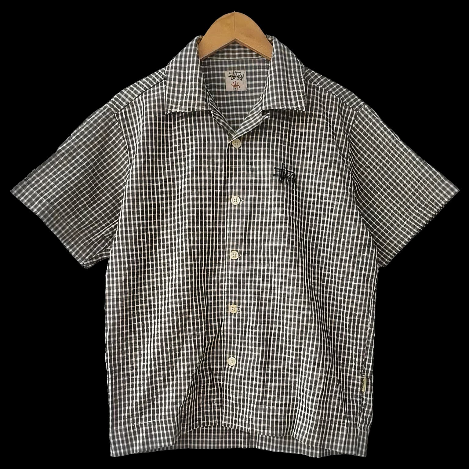 Stussy Grey Gingham Short-Sleeve Shirt